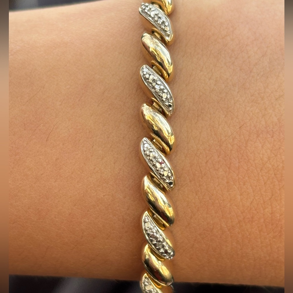 Sterling Silver Gold Vermeil San Marco Bracelet 7.5” Pavé CZ